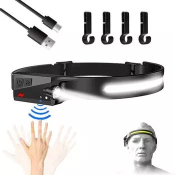 Умный датчик движения, 6 режимов, регулируемый, IPX4, водонепроницаемый, USB, перезаряжаемый, легкий, для кемпинга, ночного бега, рыбалки, светодиодный налобный фонарь чёрный