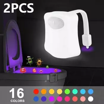 Умный датчик движения, сиденье для унитаза, ночник, 16 цветов, водонепроницаемая подсветка для ванной, унитаза, светодиодная лампа, светильник для унитаза 8 Colors-1PC