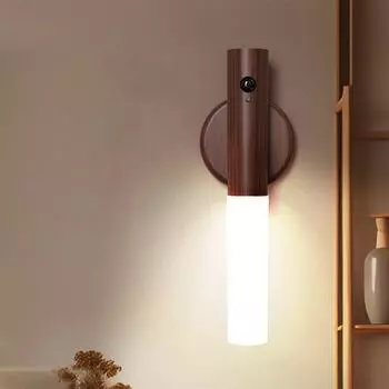 Умный деревянный светодиодный ночник, магнитная переносная лампа, ночник с зарядкой через USB, для лестницы, коридора, спальни, шкафа, прикроватного светильника Brown