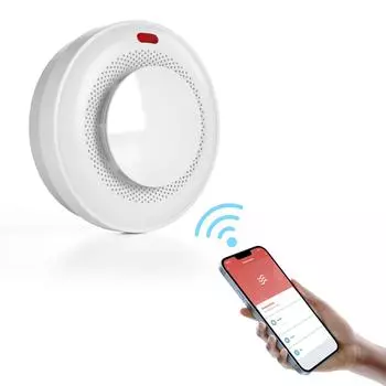 Умный детектор дыма Wi-Fi, пожарная сигнализация дыма, автоматическая проверка приложения Tuya, обнаружение на 360 градусов, удаленное управление белый
