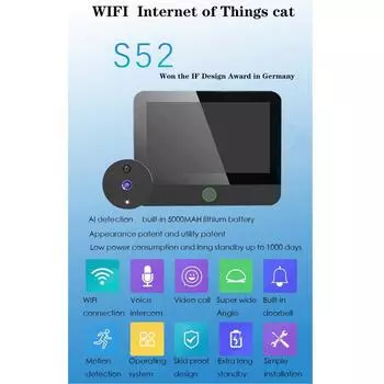 Умный дом Tuya WiFi глазок дверной звонок S52 маленькая камера 1080P 4,3 дюйма PIR обнаружение движения цифровой дверной просмотрщик односторонний разговор S52