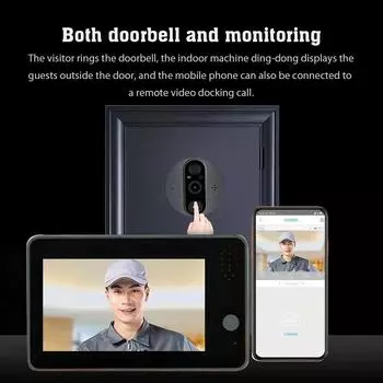Умный дверной звонок Wi-Fi с камерой 1080P/120 градусов, видеоглазок для двери, 4,3-дюймовый ЖК-экран, 24-часовое PIR-движение чёрный