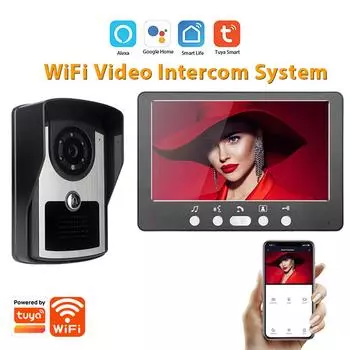 Умный дверной звонок Wi-Fi, видеодомофон, дверной звонок с камерой, видеодверной звонок, поддержка 7-дюймового ЖК-экрана EU PLUG чёрный