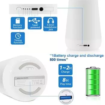 Умный генератор белого шума, звуковая машина для детского сна, цветные ночники, 34 успокаивающих звука, поддержка голосового управления через приложение белый