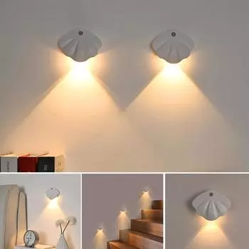 Умный индукционный настенный светильник для человеческого тела, ночник для спальни, светильник в виде ракушки-русалки, лампа для чтения на кухне, в коридоре 0-5W&WHITE белый