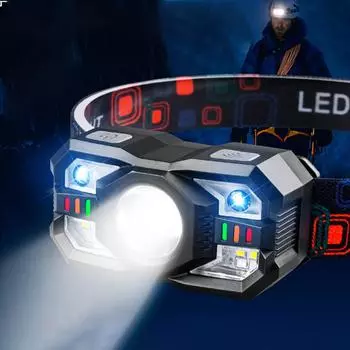 Умный индукционный небольшой HHeadlight мощный многофункциональный уличный легкий портативный рыболовный фонарь One Size чёрный