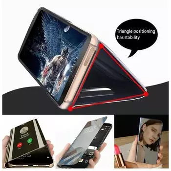 Умный кожаный откидной зеркальный чехол с прозрачным обзором для 12 Pro Max 6,7 дюйма чёрный