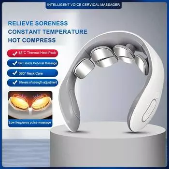 Умный массажер для шеи, низкочастотный импульсный электрический массажер для шеи, релаксация, физиотерапия, горячий компресс, вибрационный массаж H-66-6 Rechargeable