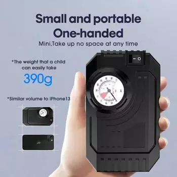 Умный мини-маленький удобный автомобильный воздушный насос начального уровня, ночник, механический автомобильный насос для шин, чип для обновления, цельнометаллический цилиндр с прибором чёрный