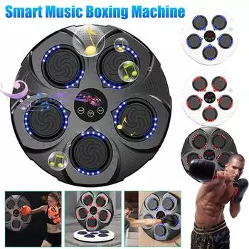 Умный музыкальный боксерский автомат, настенный фитнес-поезд, мишень для практики саньда, USB-зарядка, 9 режимов, Bluetooth-мешок с песком для детей и взрослых White Blue Light