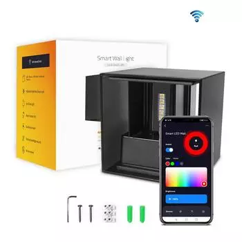 Умный настенный светильник Светодиодный настенный светильник для улицы/внутри помещения Водонепроницаемый Накладной светодиодный светильник с направленным вверх и вниз светом для крыльца и сада 100-250V чёрный