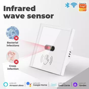 Умный переключатель Wi-Fi, не требующий сенсорного управления, умный ИК-переключатель настенного освещения Tuya, инфракрасный датчик волны ЕС, лампа включения, нейтральный провод, Alexa EU Standard