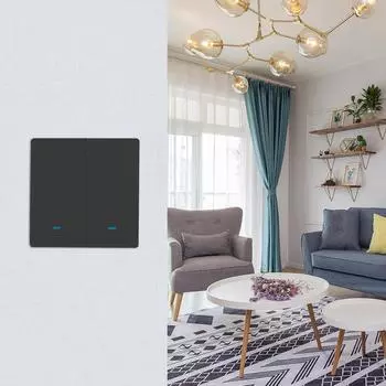 Умный переключатель Wi-Fi, переключатель света, кнопочный голосовое управление, пульт дистанционного управления, совместимость с сенсорным управлением 2 Gang чёрный