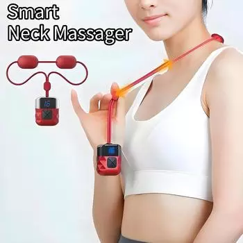 Умный подвесной массажер для шеи, 8 режимов, стимулятор мышц, горячий компресс, импульсный массажер для шейного отдела позвоночника, перезаряжаемый портативный массажер для плеч красный