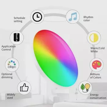 Умный потолочный светильник Tuya Ultra-Thin RGB CW, совместимый с Alexa и Google для спальни 24W White 220V Tuya WIFI