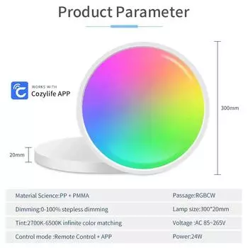 Умный потолочный светильник WiFi RGB CW WW, круглый, 85-265 В, 24 Вт, светодиодная лампа, управление через приложение Cozylife, работает с Alexa, Google Home, регулировка яркости