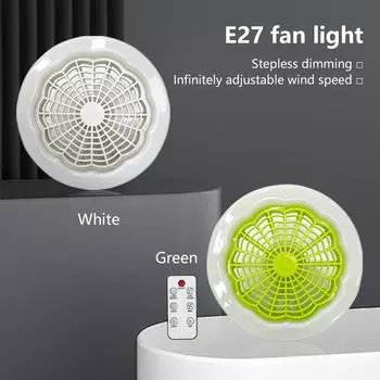 Умный потолочный вентилятор 2-в-1 с пультом дистанционного управления AC85-265V Светодиодная лампа вентилятора E27 База освещения для спальни и гостиной Светодиодное освещение зелёный