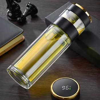 Умный стакан для чая с одним нажатием кнопки, показывающий температуру, разделительные чашки для чая, офисная двухслойная портативная креативная чашка для воды 330ml