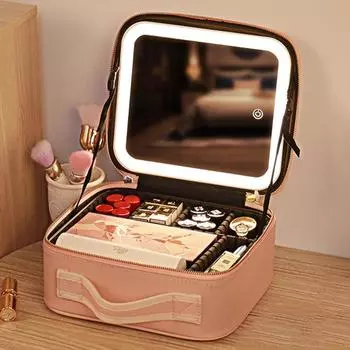 Умный светодиодный косметичка с зеркалом, косметичка, дорожные косметички для женщин, модная портативная сумка для хранения, дорожные косметички
