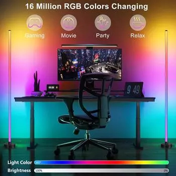 Умный светодиодный напольный светильник RGB с дистанционным управлением и приложением, синхронизацией музыки, угловым освещением, таймером, современным напольным светильником для игровой гостиной