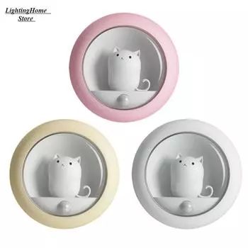 Умный светодиодный ночник, креативный датчик движения кошки, USB-перезаряжаемая лампа, декоративный настенный светильник для детской спальни, милый жёлтый