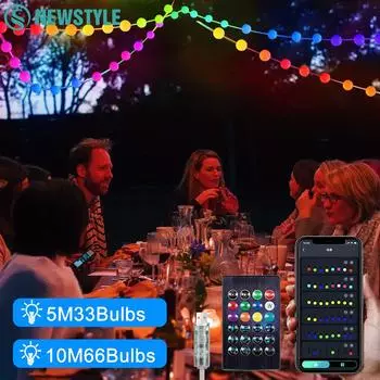 Умный светодиодный светильник RGB Globe Garden 33ft, меняющий цвет, мерцающий светильник для вечеринки на открытом воздухе, рождественского декора