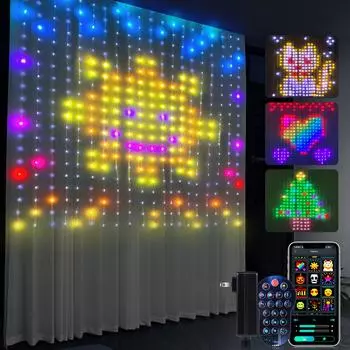 УМНЫЙ светодиодный занавес гирлянда Bluetooth программируемый RGBIC наружный сказочный рождественский свет гирлянда декор DIY узор текстовый дисплей EU Plug