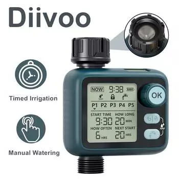 Умный таймер воды Diivoo Garden с датчиком дождя, программируемый интеллектуальный таймер полива с автоматическим / ручным / детским режимом