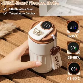Умный термос, 450 мл, светодиодный дисплей температуры, кофейная чашка из нержавеющей стали 316, портативная вакуумная кружка для путешествий, изолированная чашка 450ml