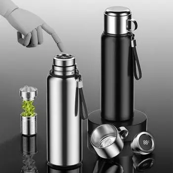 Умный термос с вакуумной изоляцией, кружка, большая емкость, термос, бутылка из нержавеющей стали, бутылка для воды, термос, вакуумная колба с горячей водой 600ML чёрный