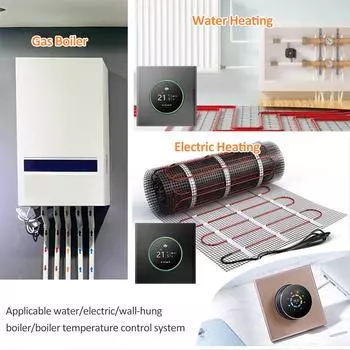 Умный термостат Wi-Fi, поворотный нагревательный термостат с цветным экраном и подсветкой, датчик температуры и времени Boiler серый