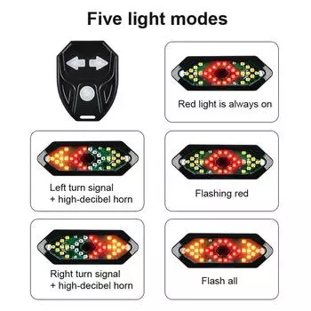 Умный велосипедный сигнал поворота, USB перезаряжаемый задний фонарь для велосипеда, задний фонарь, беспроводной светодиодный пульт дистанционного управления чёрный
