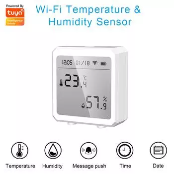 Умный Wi-Fi датчик температуры и влажности Tuya, комнатный гигрометр, термометр, приложение, дистанционное управление с чёрный