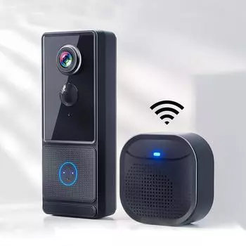 Умный видеодомофон с беспроводной камерой и звонком, интеллектуальное обнаружение человека с помощью искусственного интеллекта, 2,4 ГГц, WiFi, двусторонняя аудиосвязь, ночное видение 1080P HD чёрный