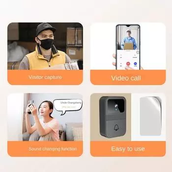 Умный видеодверной звонок D9, домашний видеодомофон, HD Night V-ision Snapshot и инфракрасный детектор движения чёрный