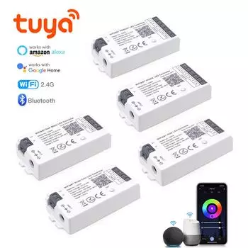 Умный WiFi светодиодный контроллер DC12V-24V Tuya Samrt APP голосовое дистанционное управление CCT RGB RGBW RGBCCT светодиодная лента