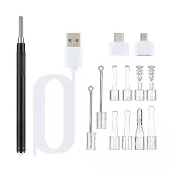 Умный визуальный эндоскоп, ложка для чистки ушей, камера, отоскоп, средство для удаления ушной серы, инструмент для удаления ушной серы, поддержка Android PC Type-c CN чёрный