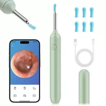 Умный визуальный очиститель ушей HD для удаления ушной серы, многоразовый ушной ершик, зарядка через USB-C, эндоскопический инструмент для ухода за ушным каналом для Android IOS зелёный