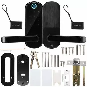 Умный замок с аутентификацией по отпечаткам пальцев Bluetooth, цифровой пароль, дверной замок с IC-картой, простая установка на деревянные двери, регулируемый запорный механизм,