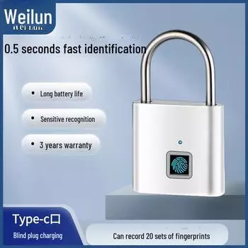 Умный замок с отпечатком пальца для склада, общежития, шкафа и дома. Противоугонная запорная балка из нержавеющей стали. The fourth generation 20 fingerprints, Type-C чёрный