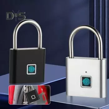 Умный замок с отпечатком пальца, перезаряжаемый через USB, биометрический замок без ключа, прочный сплав, уличный забор, школьный спортзал, шкафчик, электронный замок с отпечатком пальца чёрный