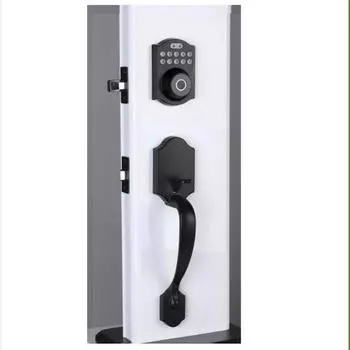 Умный замок с отпечатком пальца в американском стиле для деревянных дверей — полностью автоматический, бесключевой доступ, защита паролем. 907ZM fingerprint + password, 7281L rear handle чёрный