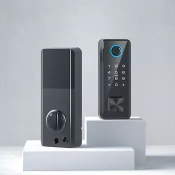 Умный замок с паролем по отпечатку пальца для деревянных дверей без ручек, безопасность дома и офиса D2-Black чёрный