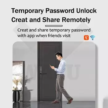 Умный замок Wafu с широкоугольной камерой на 120 градусов и умным дверным звонком, ручка бесключевого доступа чёрный