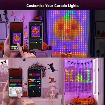 Умный занавес Светильник 400 светодиодов DIY Pattern Text APP Пульт дистанционного управления Хэллоуин Рождество Магазин Бар Внутреннее Уличное Вечернее Украшение EU Plug