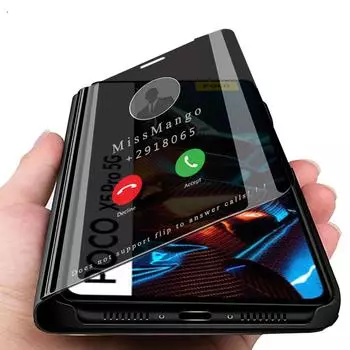 Умный зеркальный кожаный раскладной чехол для телефона для Xiaomi Poco X5 Pro, магнитный чехол-подставка для книги, противоударный чехол для Poco X5 5G Poxo X5Pro For Poco X5 Pro 5G чёрный