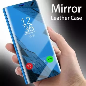 Умный зеркальный противоударный чехол для телефона для Samsung Huawei Honor Xiaomi Redmi iPhone OnePlus Магнитный флип-чехол из искусственной кожи Samsung S8 синий