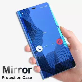 Умный зеркальный противоударный чехол для телефона для Samsung Huawei Honor Xiaomi Redmi iPhone OnePlus Магнитный флип-чехол из искусственной кожи Samsung S8 синий