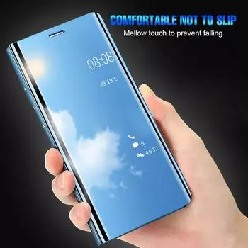 Умный зеркальный противоударный чехол для телефона для Samsung Huawei Honor Xiaomi Redmi iPhone OnePlus Магнитный флип-чехол из искусственной кожи Samsung S8 чёрный
