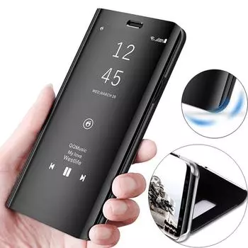 Умный зеркальный противоударный чехол для телефона для Samsung Huawei Honor Xiaomi Redmi iPhone OnePlus Магнитный флип-чехол из искусственной кожи Samsung S8 чёрный